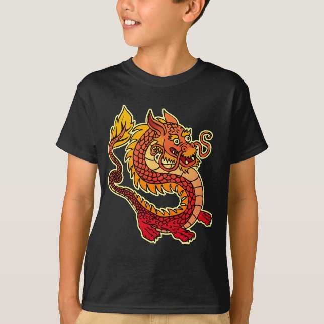 Roter chinesischer Drache scherzt dunklen T - T-Shirt (Vorderseite)