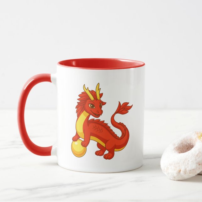 Roter chinesischer Drache Tasse (Mit Donut)