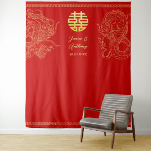 Roter chinesischer Hochzeits-Drache-Phoenix-Foto-H Wandteppich