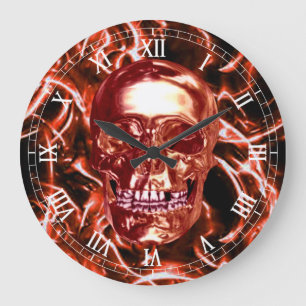 Roter Chrome Skull Roman Numerals Clock Große Wanduhr