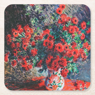 Roter Chrysanthemum, Monet Rechteckiger Pappuntersetzer