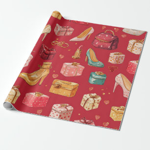 Roter Coquette-Weihnachts-Glamour-Muster Geschenkpapier
