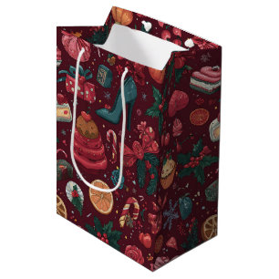 Roter Coquette-Weihnachts-Glamour-Muster Mittlere Geschenktüte