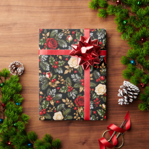 Roter Creme-Blumen-Weihnachten Geschenkpapier