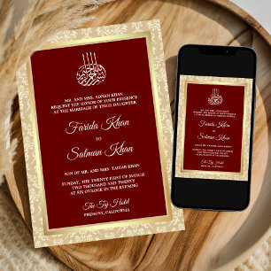 Roter Creme Damast Islamische Muslimische Hochzeit Einladung