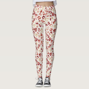 Roter Creme-Leoparden-Tierdruck Leggings