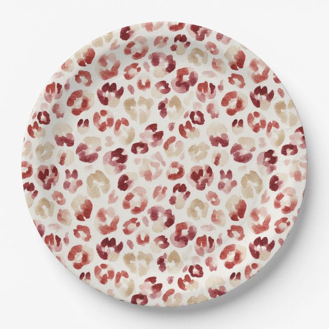 Roter Creme-Leoparden-Tierdruck Pappteller (Vorderseite)