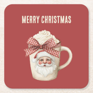 Roter Creme-Weihnachtsmann-Gesicht Roter Schleife Rechteckiger Pappuntersetzer