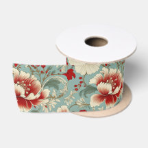 Roter, cremefarbener und grüner floraler Chinoiser