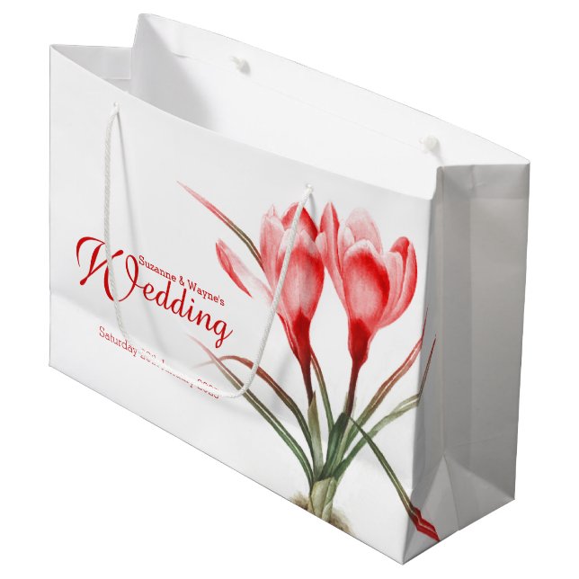 Roter Crocus Aquarell Hochzeitsgeschenk Große Geschenktüte (Vorderseite Schrägansicht)