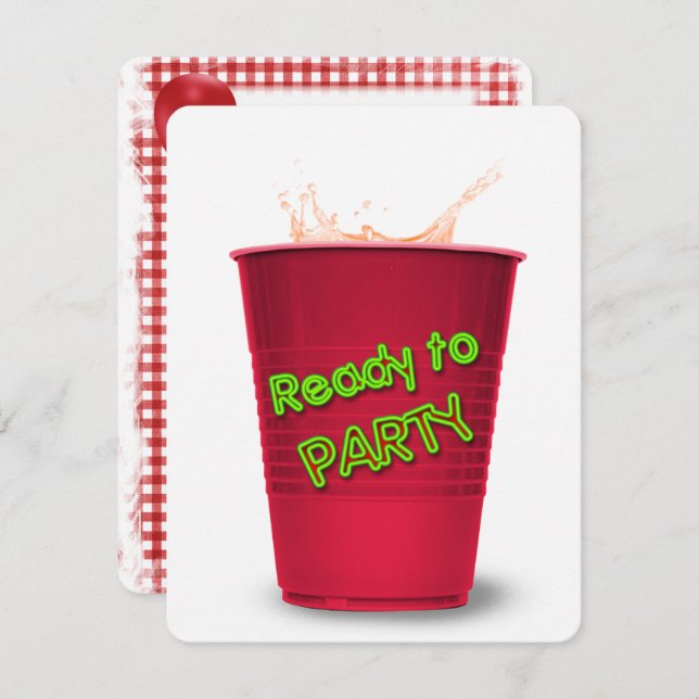 Roter Cup Drink Party Einladung (Vorne/Hinten)