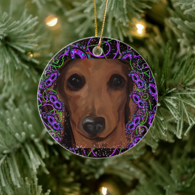 Roter Dachshund      Keramik Ornament (Baum)