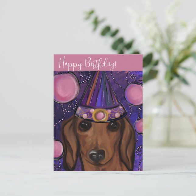 Roter Dachshund         Postkarte (Stehend Vorderseite)