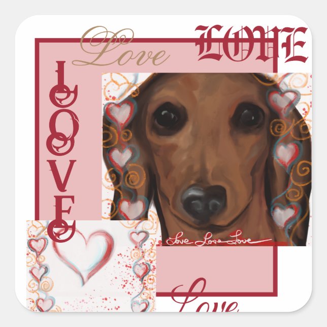 Roter Dachshund      Quadratischer Aufkleber (Vorderseite)