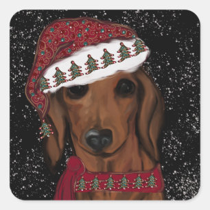Roter Dachshund Quadratischer Aufkleber