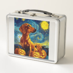 Roter Dachshund von van gogh Sternennacht Hallowee Metall Brotdose