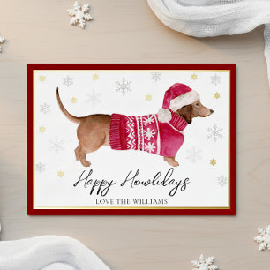 Roter Dachshund Wiener Hund Fröhliches Howliday Aq Folien Feiertagskarte