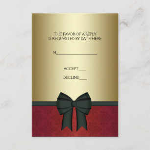 Roter Damast Gold Schwarz Fliege Firmenevent RSVP Karte