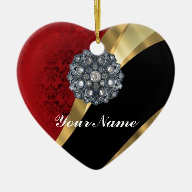 Roter Damast und Gold Keramikornament (Vorne)