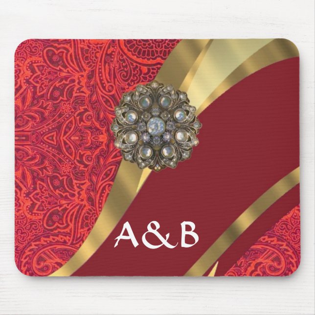 Roter Damast und Goldwirbel Mousepad (Vorne)