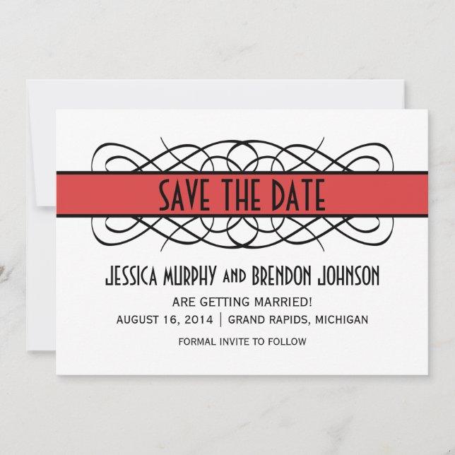 Roter Deko Blühte Save the Date einladen Einladung (Vorderseite)