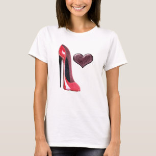 Roter des Stilett-Schuh-und Herz-3D Entwurf T-Shirt