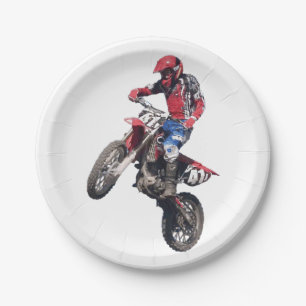 Roter Dirt Bike Pappteller