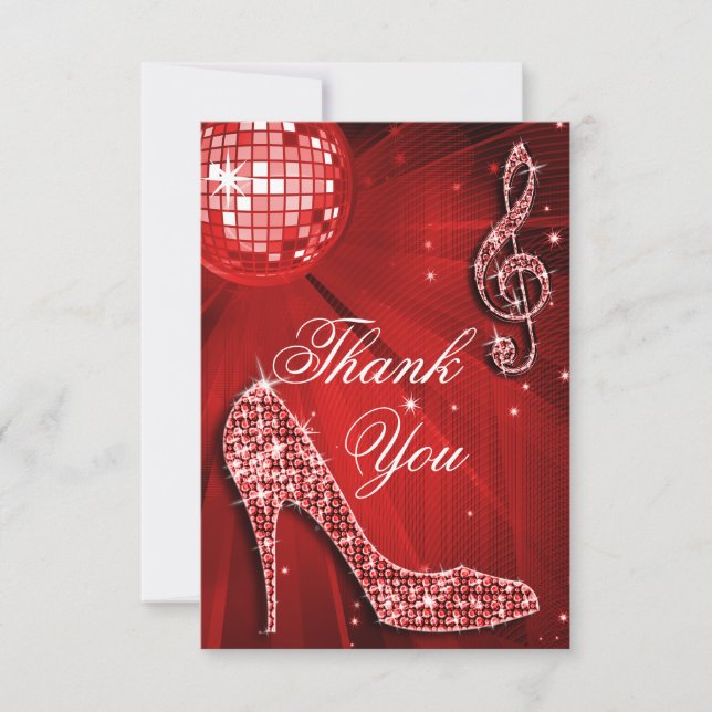 Roter Disco-Ball-Schein-Heels dankt Ihnen Dankeskarte (Vorderseite)