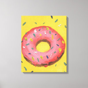 Roter Donut auf gelbem Hintergrund in Öl gemalt Leinwanddruck