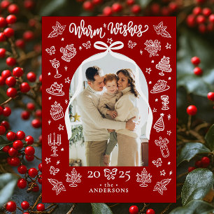 Roter Doodle-Bogen Foto "Warme Wünsche" Weihnachte Feiertagskarte