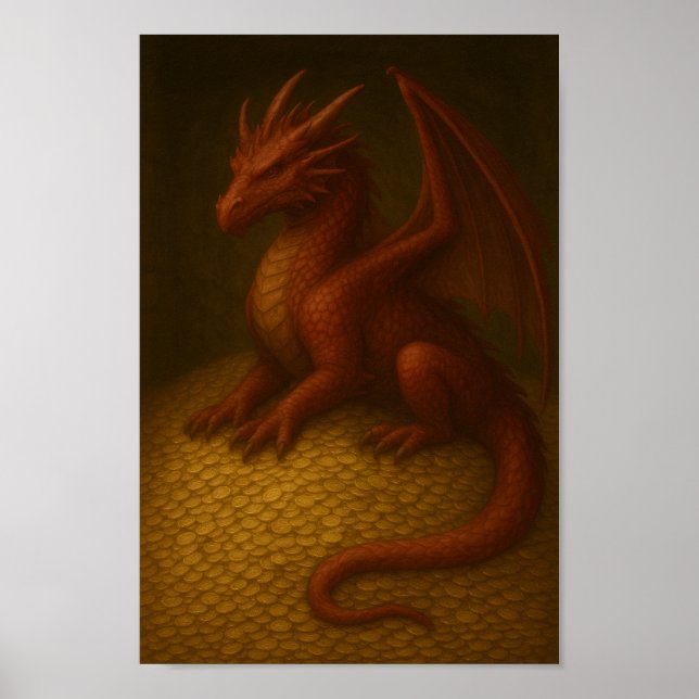 Roter Drache auf Gold Poster (Vorne)