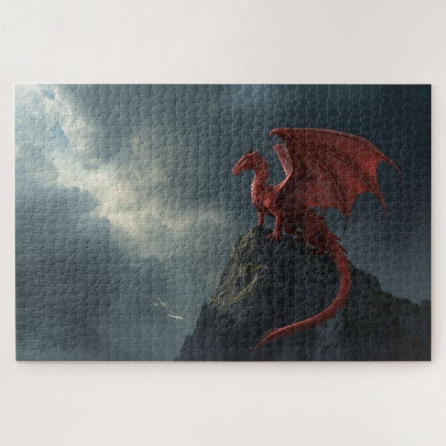 Roter Drache auf Klippe Puzzle (Horizontal)
