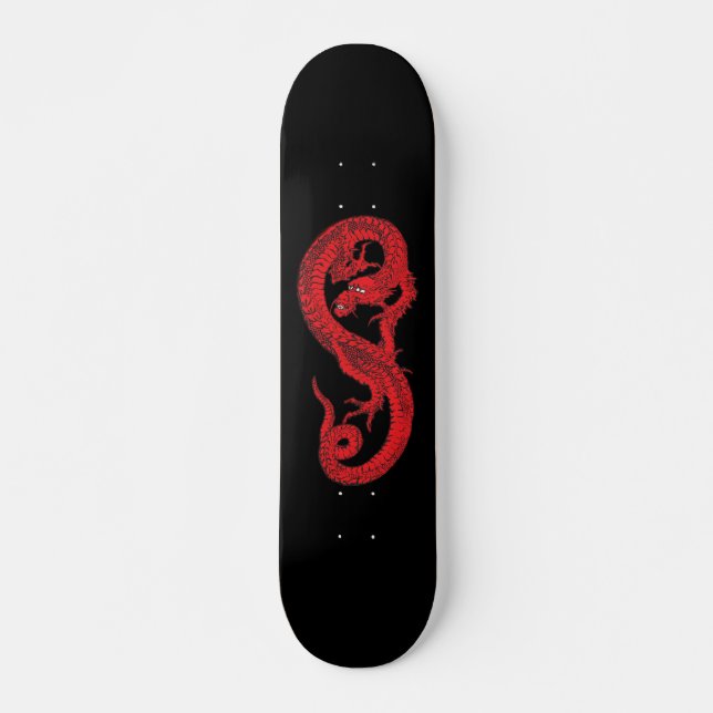 Roter Drache auf Schwarzem Skateboard (Vorne)