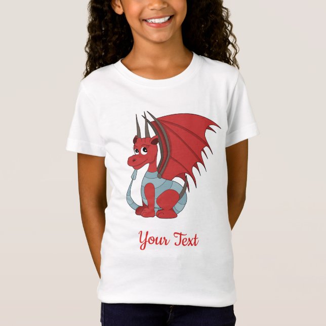 Roter Drache Cartoon T - Shirt (Vorderseite)