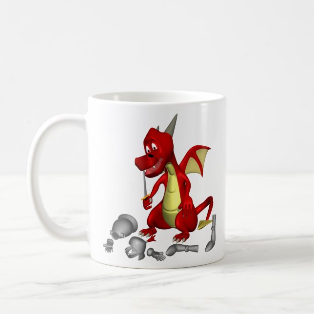 Roter Drache, der den Ritter aus dem Zehenknochen  Kaffeetasse (Links)