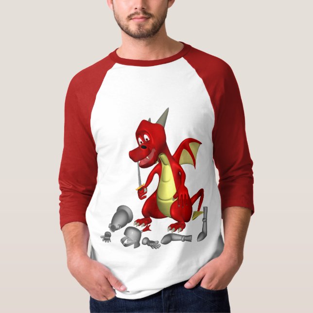 Roter Drache, der Ritter aus den Zähnen holt T-Shirt (Vorderseite)