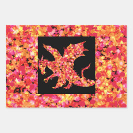 Roter Drache gespritzte Farbe Geschenkpapier Set