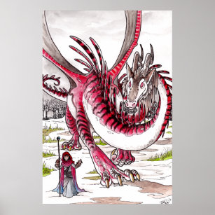 Roter Drache im Schneefall Poster