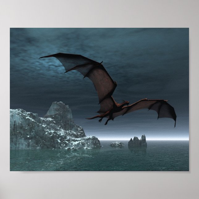 Roter Drache in der Nacht Poster (Vorne)