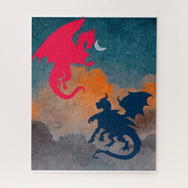 Roter Drache in der Nacht Puzzle (Vertikal)