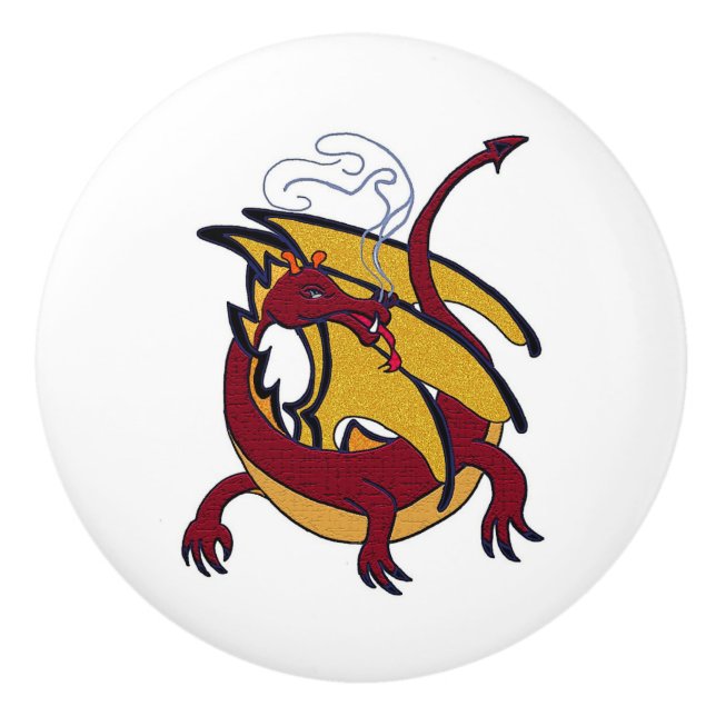 Roter Drache mit Flügeldrache Keramikknauf (Vorderseite)