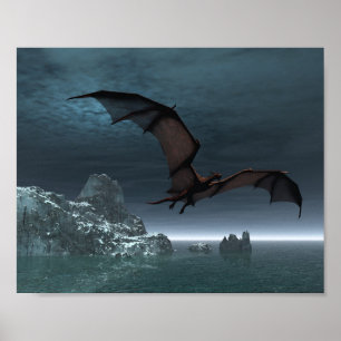 Roter Drache nachts Poster