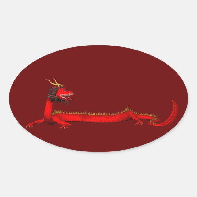 Roter Drache Ovaler Aufkleber (Vorderseite)