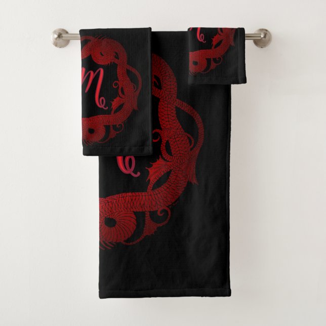 Roter Drache personalisiert  Badhandtuch Set (Insitu)