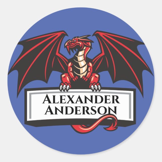 Roter Drache Personalisierter Klassischer Rund Sti Runder Aufkleber (Vorderseite)