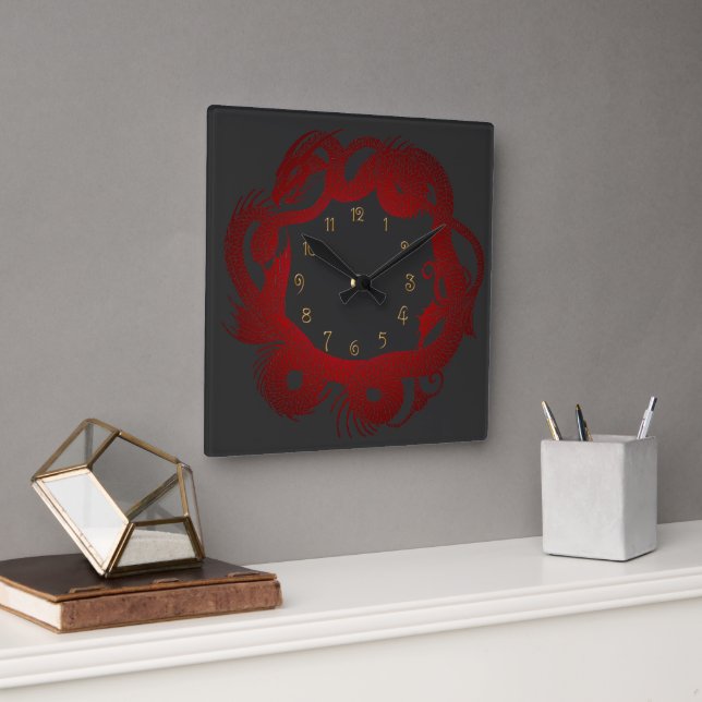 Roter Drache Quadratische Wanduhr (Büro)