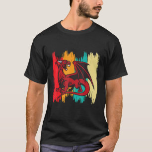 Roter Drache Retro Mythologie Mittelalter Ritter T-Shirt