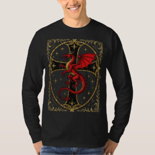 Roter Drache Und Boldes Schwarzes Kreuz T-Shirt