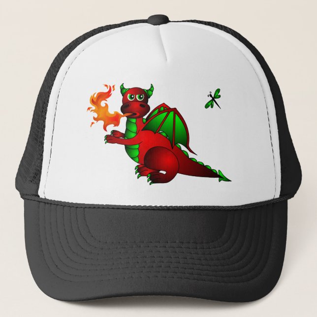 Roter Drache und Libelle Truckerkappe (Vorderseite)