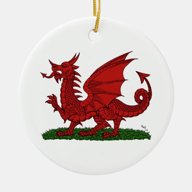 Roter Drache von Wales Keramik Ornament (Vorne)
